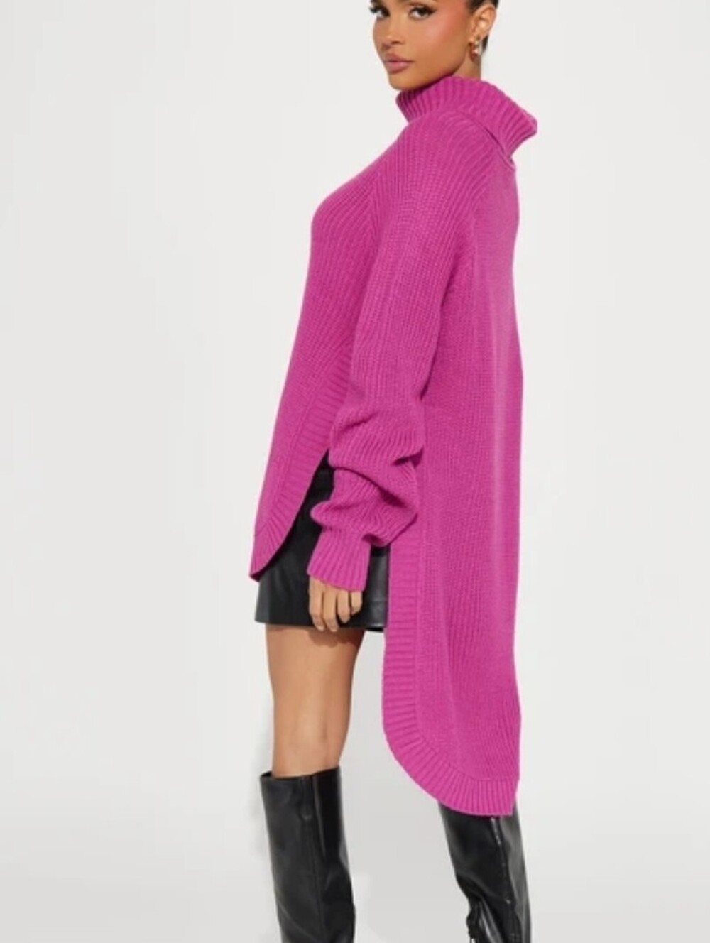 Oversized Cowl-Neck Sweater Tunic in Bright Fuchsia Sz S